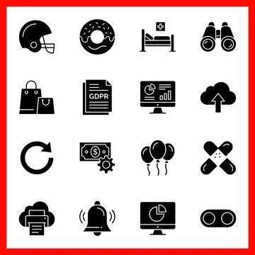 Diverse Collection of Solid Black Icons on White Background. イラスト素材