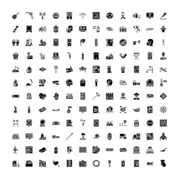 Diverse collection of solid black technology and business icons Stock Illustration