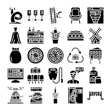 Diverse collection of solid glyph icons and interface symbols Ilustração Stock
