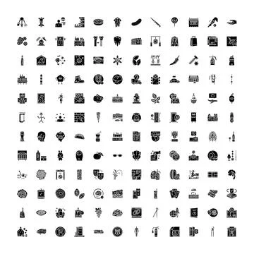 Diverse collection of solid glyph icons and symbols Stock Illustration