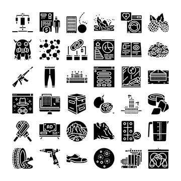 Diverse collection of solid glyph icons representing various concepts 스톡 일러스트