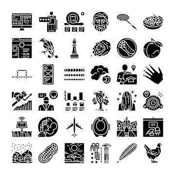 Diverse collection of solid glyph vector icons Stock Illustration