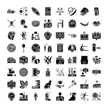 Diverse collection of solid icons for science and technology Stock Illustration