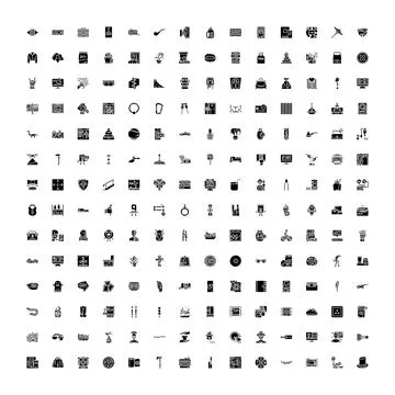 Diverse collection of solid vector glyph icons Иллюстрация