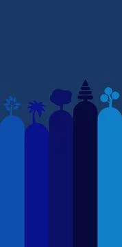 Diverse collection of stylized trees in varying shades of blue 스톡 일러스트