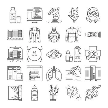 Diverse collection of technology, science, and education icons Ilustración de archivo