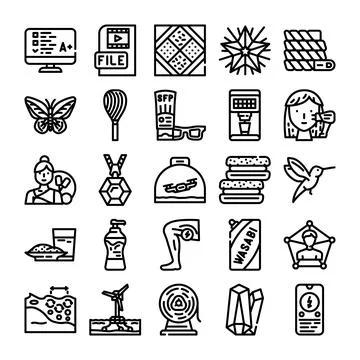 Diverse collection of thin line icons depicting various concepts Stock Illustration