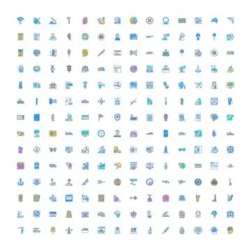 Diverse collection thin line icons covering various concepts 库存插图
