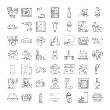 Diverse collection of thin line icons depicting various concepts Stock Illustration