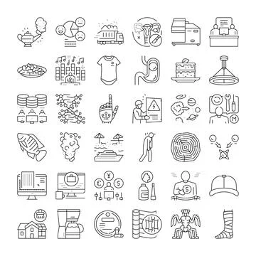 Diverse collection of thin line icons illustrating various concepts Stock Illustration