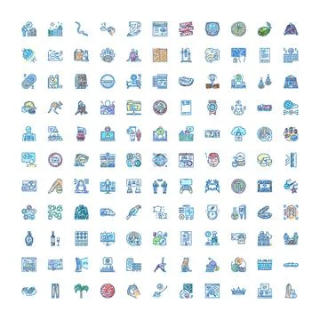 Diverse collection of thin line outline vector icons Stock Illustration