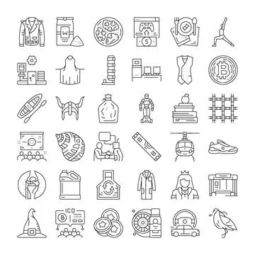 Diverse collection of thin line outline symbols Stock Illustration