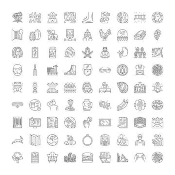 Diverse collection of thin line outline icons 库存插图