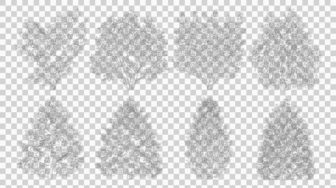 Diverse collection of trees in plan view isolated on transparent background Stock Illustration