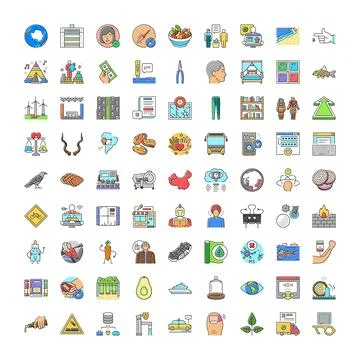 Diverse collection of universal flat line icons 스톡 일러스트