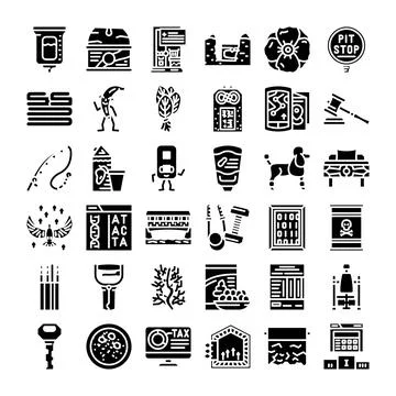 Diverse collection of various glyph black vector icons Illustrazione stock