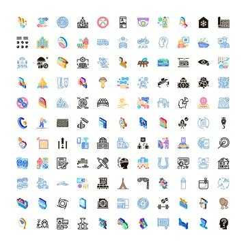 Diverse collection of vector flat line icons grid Stock Illustration