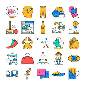 Diverse collection of vector flat line icons concept Stock Illustration