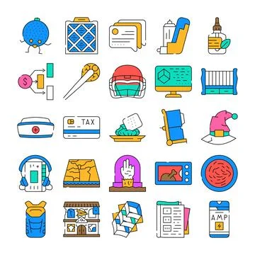 Diverse collection of vector flat line icons Stock Illustration