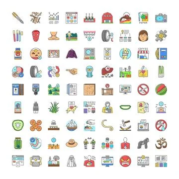 Diverse collection of vector flat line icons set Stock Illustration