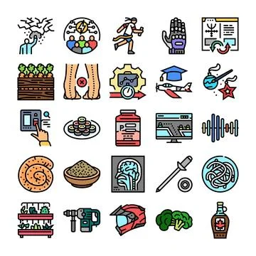 Diverse collection of vector flat line icons concept Stock Illustration