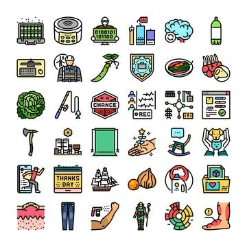 Diverse collection of vector flat line icons set Stock Illustration