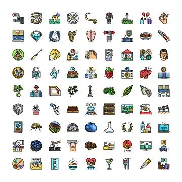 Diverse collection of vector flat line icons illustration Stock Illustration