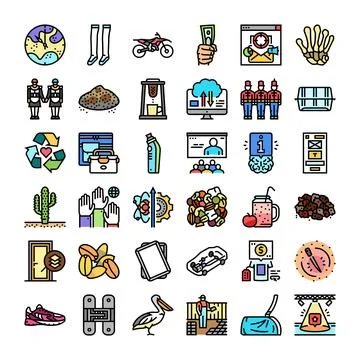 Diverse collection of vector flat line icons illustration Stock Illustration