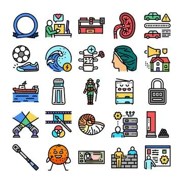 Diverse collection of vector flat line icons Illustrazione stock