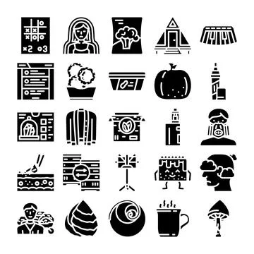 Diverse collection of vector glyph icons set Ilustración de archivo