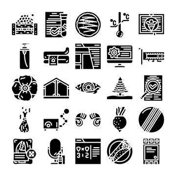 Diverse collection of vector glyph icons representing various concepts Illustrazione stock