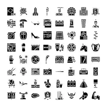 Diverse collection of vector glyph icons for web applications Stock Illustration