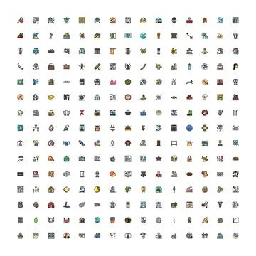 Diverse collection of vector icons and graphics Stock Illustration