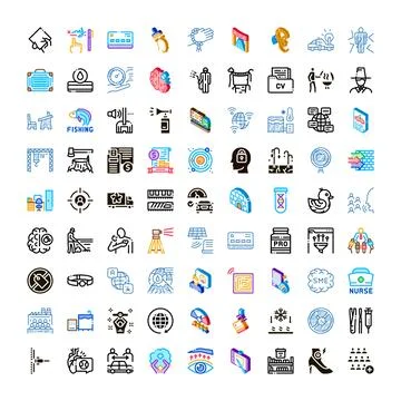 Diverse collection of vector icons representing various concepts Stock Illustration
