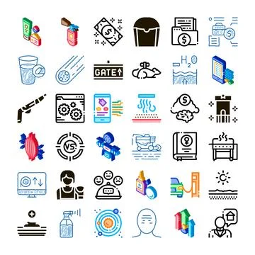 Diverse collection of vector icons representing various concepts Stock Illustration