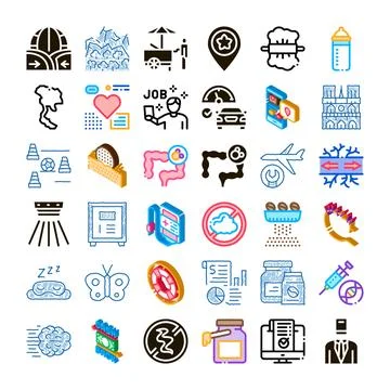 Diverse collection of vector icons representing various concepts Stock Illustration