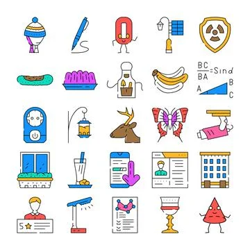 Diverse collection of vector line icons set Stock Illustration
