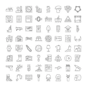 Diverse collection of vector line icons illustrating various concepts Stock Illustration