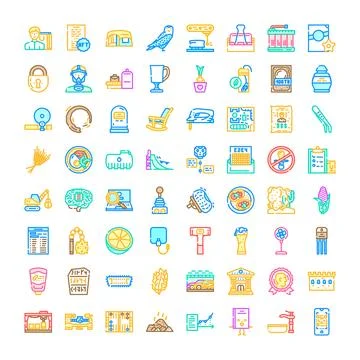 Diverse collection of vector line icons covering various themes Stock Illustration