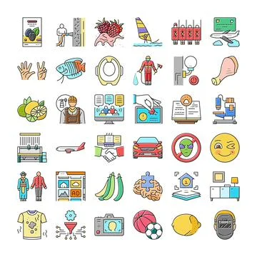 Diverse collection of vector line icons illustrating concepts Illustrazione stock