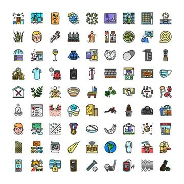 Diverse collection of vector line icons covering various themes Stock Illustration