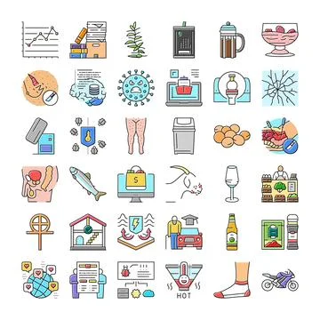 Diverse collection of vector line icons covering various concepts Illustrazione stock