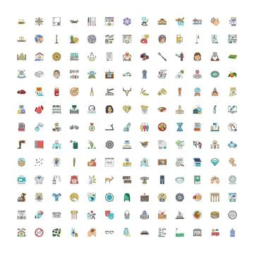 Diverse collection of vector line icons covering many themes 스톡 일러스트