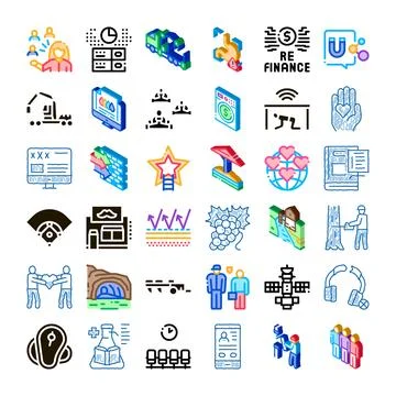 Diverse collection visualizing business, finance, and technology concepts Stock Illustration