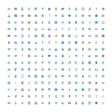Diverse collection visualizing various flat line color icons Illustrazione stock