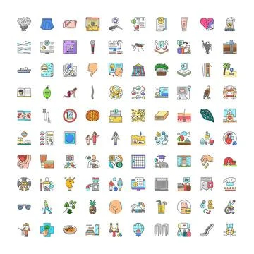 Diverse collection visualizing various flat line icons イラスト素材