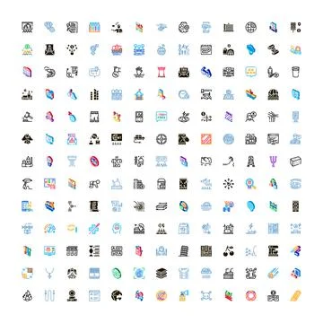 Diverse collection of web and app icons covering many concepts Ilustração Stock