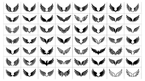 Diverse collection wing silhouettes graphic set for creative design projects Stock Illustration