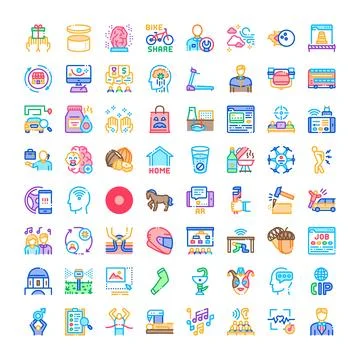 Diverse color icon set exploring various modern concepts Stock Illustration