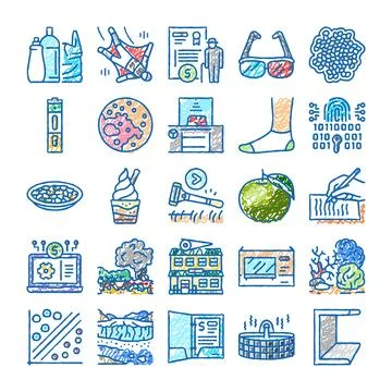 Diverse colored doodle icon set illustrating various concepts Stock Illustration